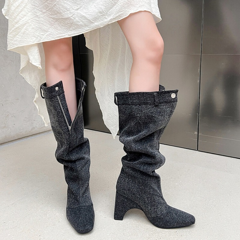 Leather Work Western - 2024 Retro Denim Western Denim Boots