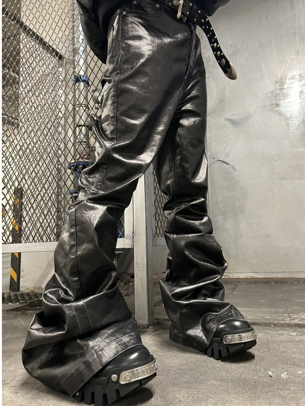 Leather Work Pants - High Street Wide Leg Glossy Pu