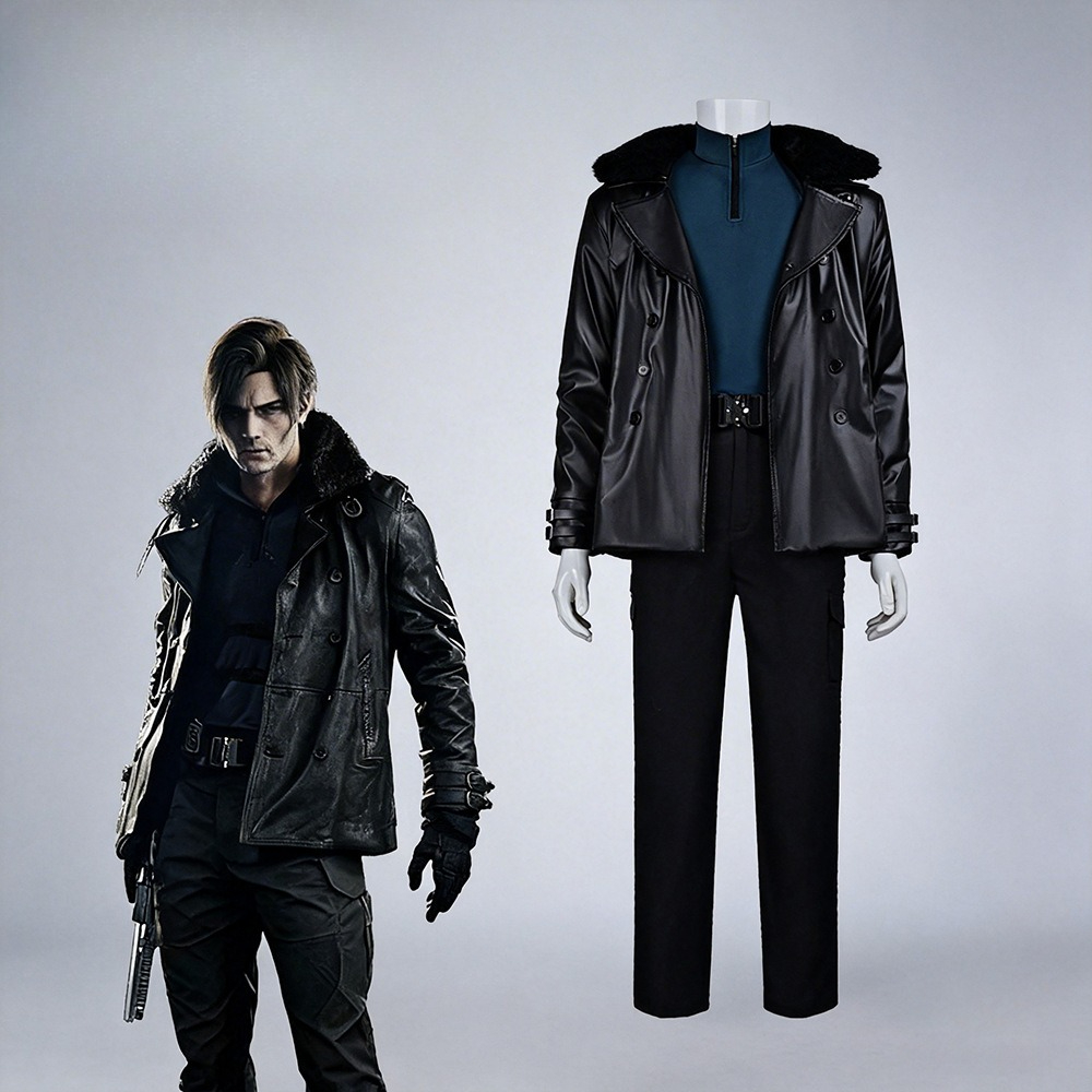 Leather Work Pants - Game Leon Kennedy Re9 Evil Cosplay