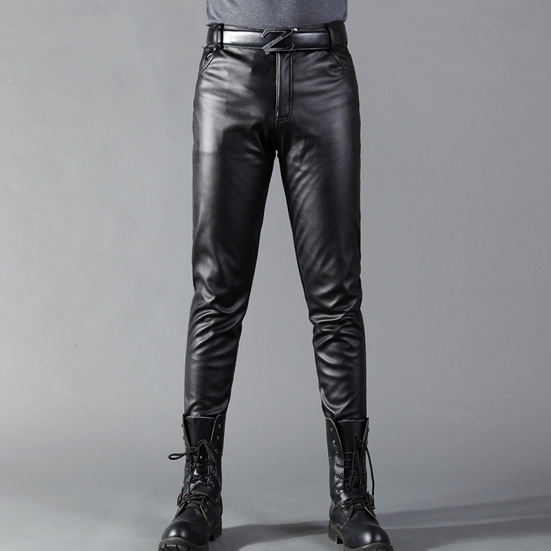 Leather Work Pants - Men's Leather Pants Skinny Fit Elastic
