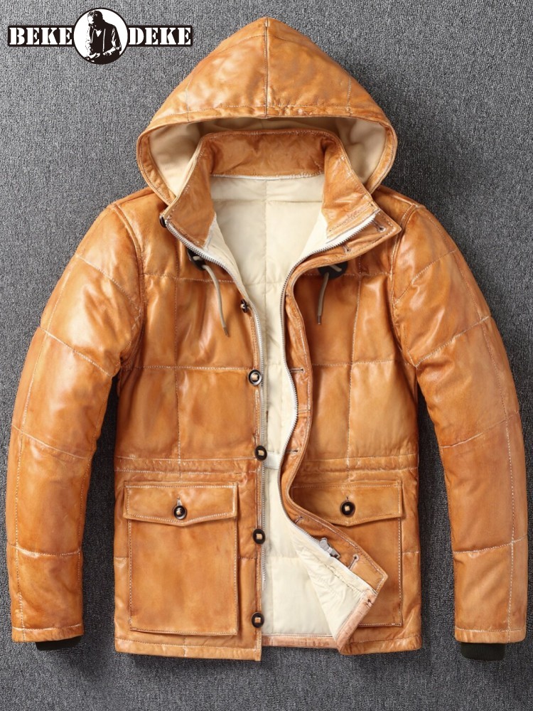Winter Mens Sheepskin Genuine  - Leather Work Jacket With Hood incelemesi ve fiyatı