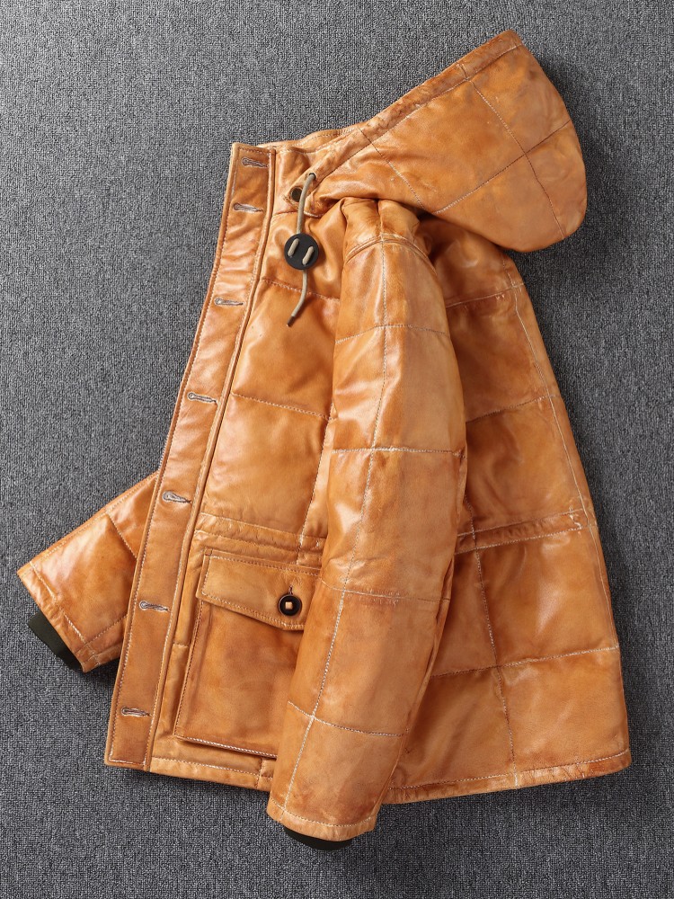 Winter Mens Sheepskin Genuine  - Leather Work Jacket With Hood incelemesi ve fiyatı