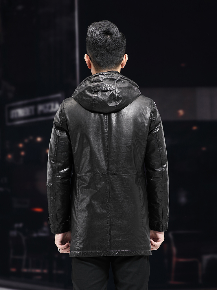 Men Winter Warm Mid Long Oil W - Leather Work Jacket With Hood incelemesi ve fiyatı