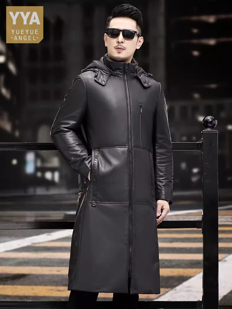Winter Thick Warm Long Goose D - Leather Work Jacket With Hood incelemesi ve fiyatı