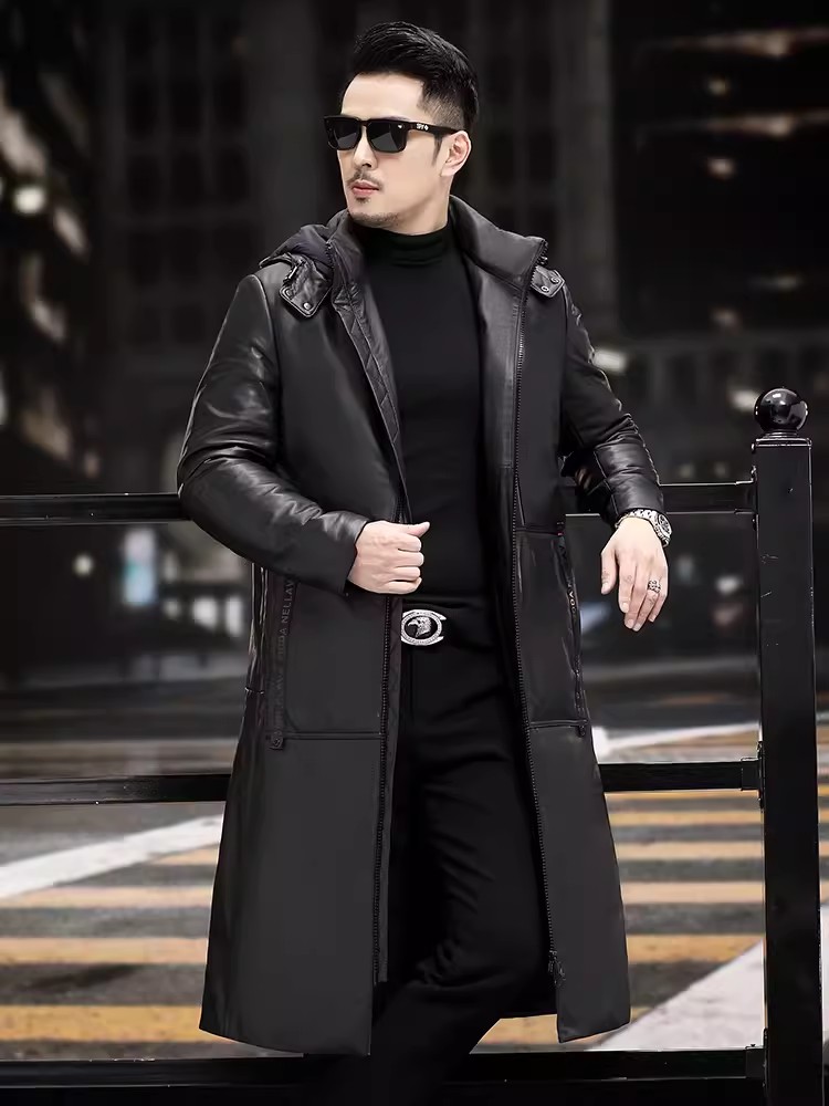 Winter Thick Warm Long Goose D - Leather Work Jacket With Hood incelemesi ve fiyatı