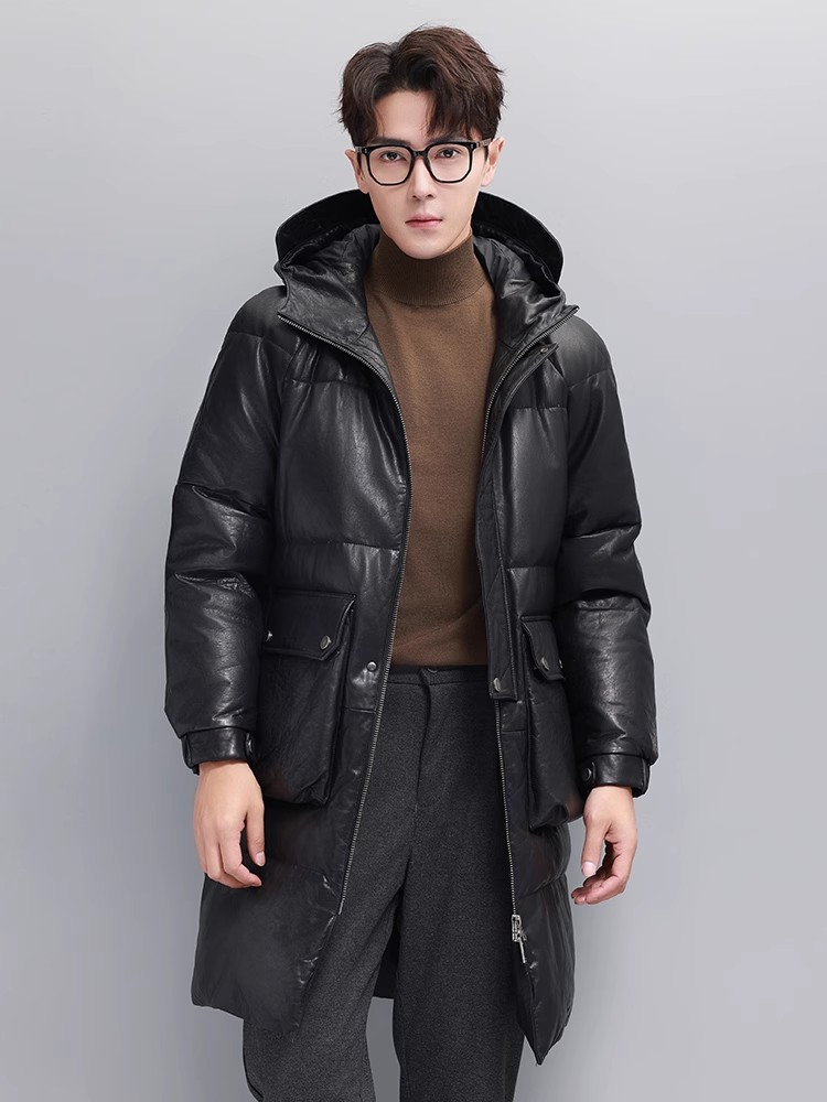 Winter Mens Warm Goose Down Ja - Leather Work Jacket With Hood incelemesi ve fiyatı