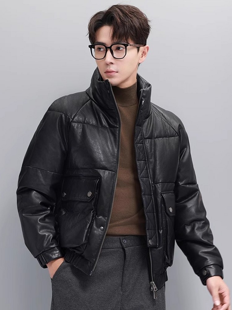 Winter Mens Warm Goose Down Ja - Leather Work Jacket With Hood incelemesi ve fiyatı