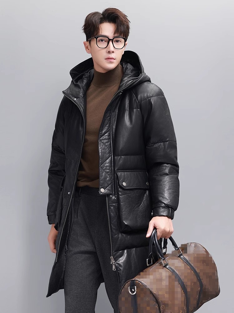 Winter Mens Warm Goose Down Ja - Leather Work Jacket With Hood incelemesi ve fiyatı