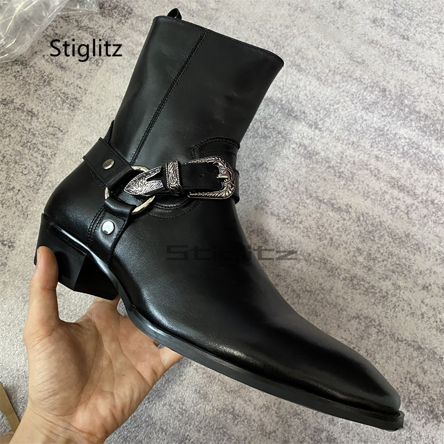 Men's Belt Buckle Ankle Boots  - Leather Work Western incelemesi ve fiyatı