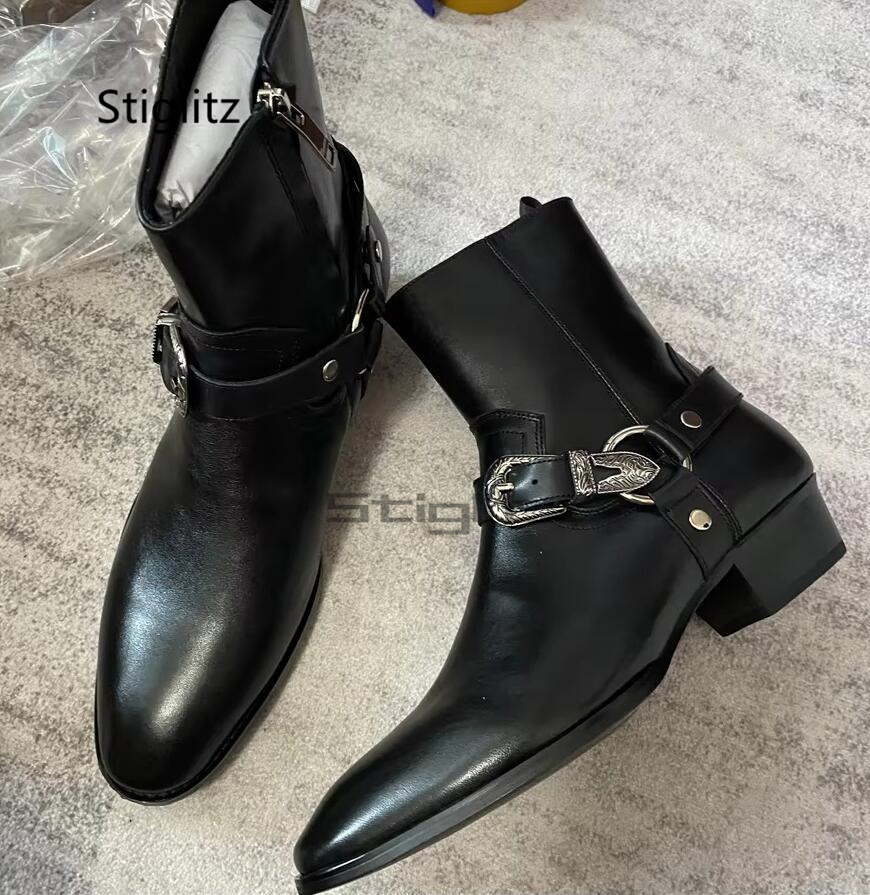 Men's Belt Buckle Ankle Boots  - Leather Work Western incelemesi ve fiyatı
