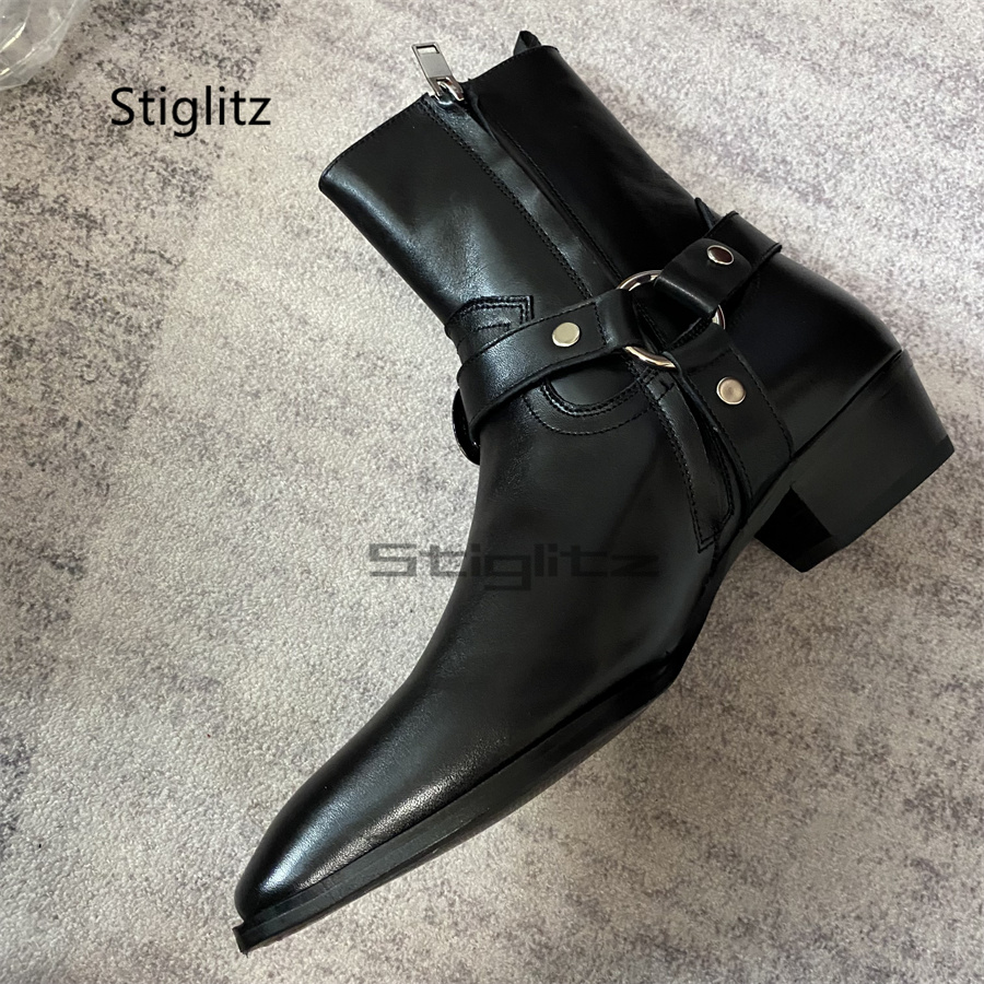 Men's Belt Buckle Ankle Boots  - Leather Work Western incelemesi ve fiyatı
