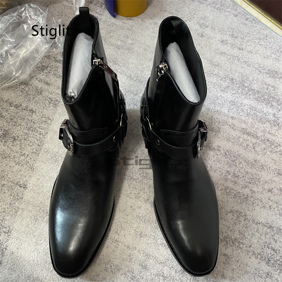 Men's Belt Buckle Ankle Boots  - Leather Work Western incelemesi ve fiyatı