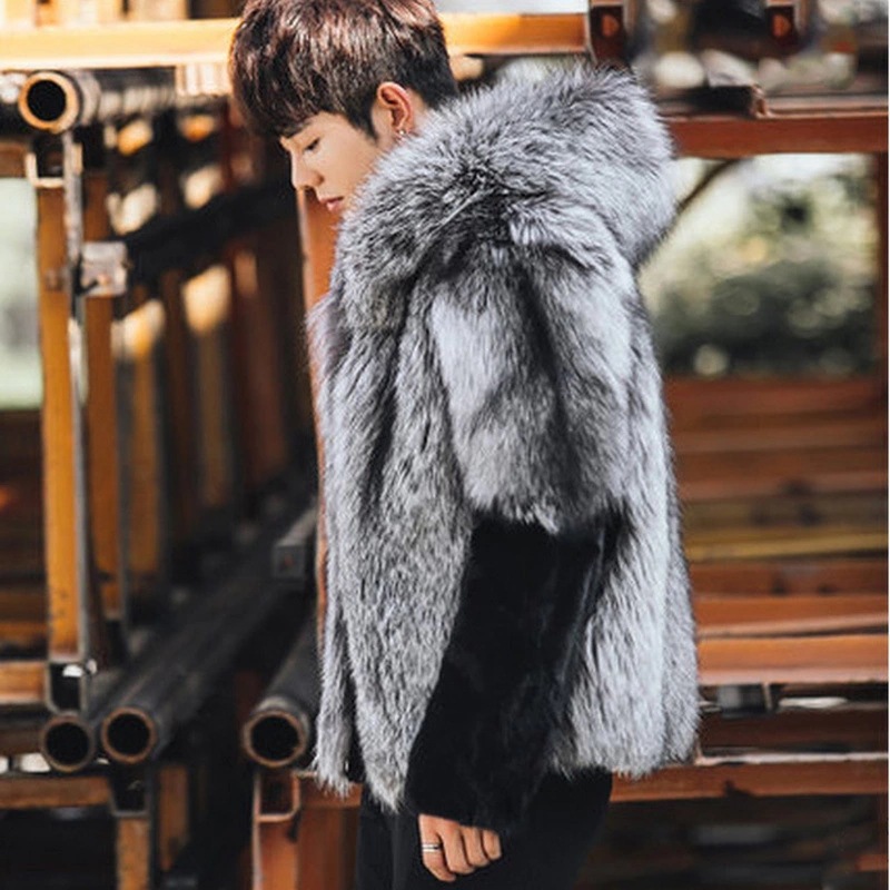 2026 Men Faux Fur Fox Coats Sh - Leather Work Jacket With Hood incelemesi ve fiyatı