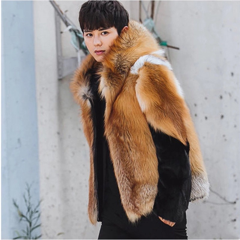 2026 Men Faux Fur Fox Coats Sh - Leather Work Jacket With Hood incelemesi ve fiyatı