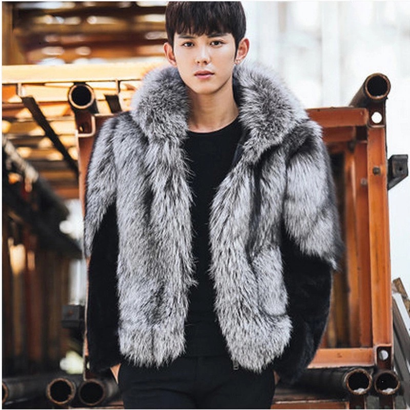 2026 Men Faux Fur Fox Coats Sh - Leather Work Jacket With Hood incelemesi ve fiyatı
