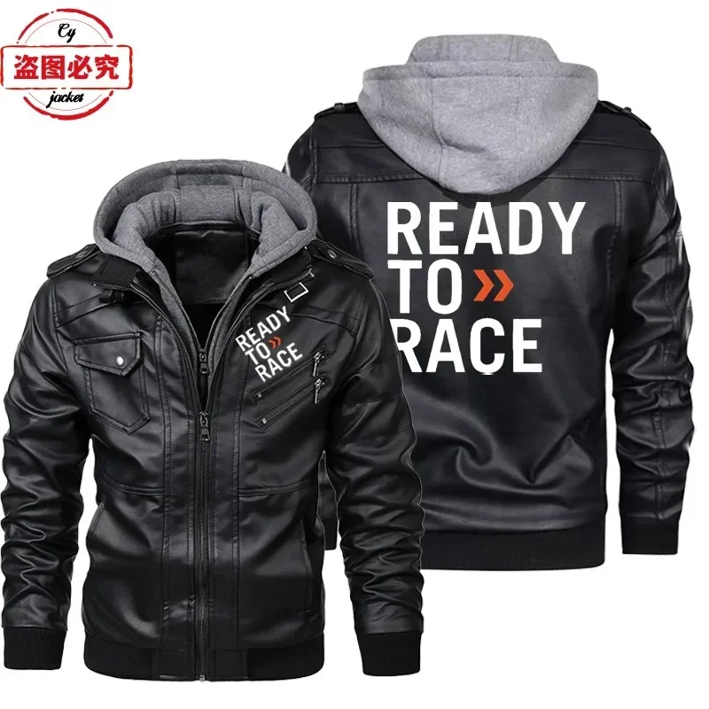 Ready To Race Logo Printed Off - Leather Work Jacket With Hood incelemesi ve fiyatı