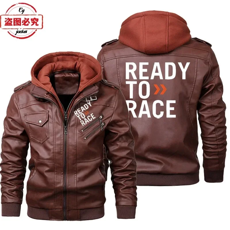 Ready To Race Logo Printed Off - Leather Work Jacket With Hood incelemesi ve fiyatı