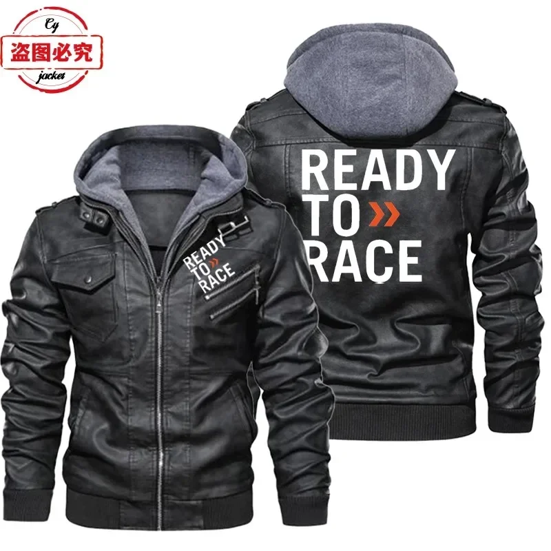 Ready To Race Logo Printed Off - Leather Work Jacket With Hood incelemesi ve fiyatı