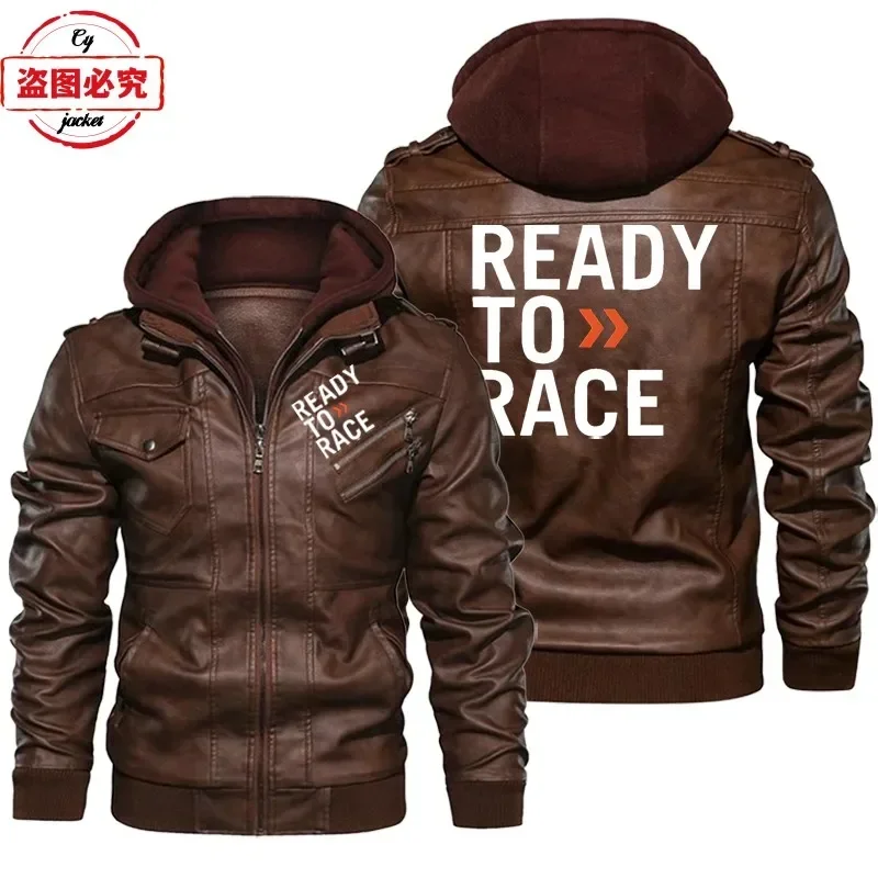 Ready To Race Logo Printed Off - Leather Work Jacket With Hood incelemesi ve fiyatı