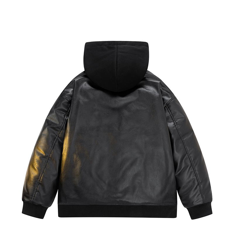 Men Down Cotton Jacket PU Leat - Leather Work Jacket With Hood incelemesi ve fiyatı