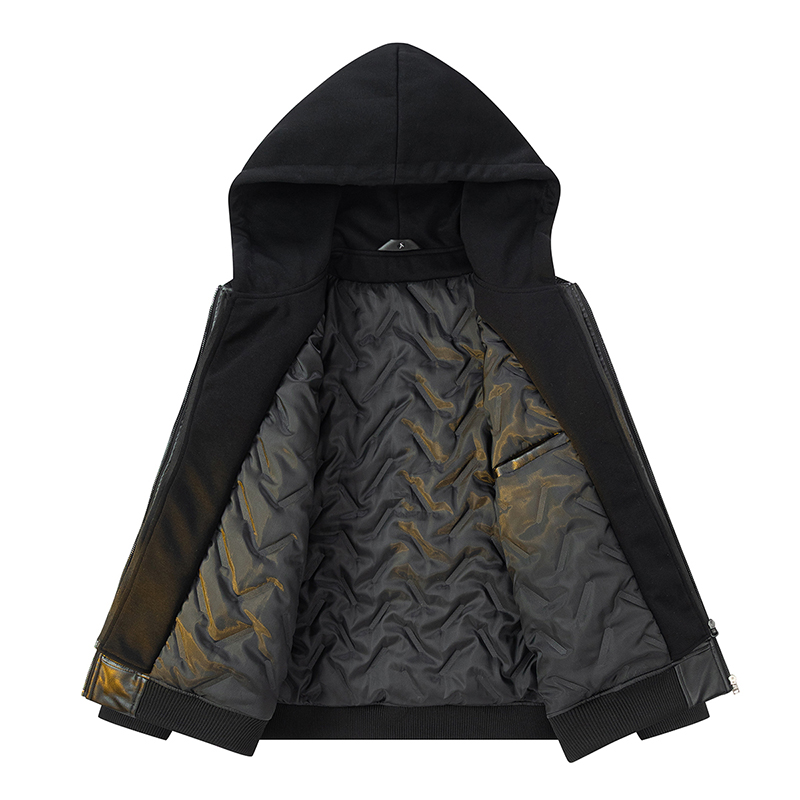 Men Down Cotton Jacket PU Leat - Leather Work Jacket With Hood incelemesi ve fiyatı