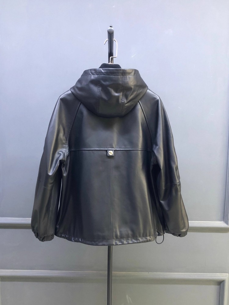 Hot Sale Autumn Women Natural  - Leather Work Jacket With Hood incelemesi ve fiyatı