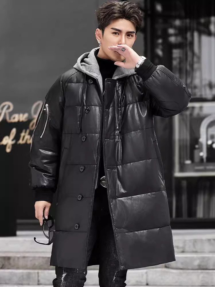 Winter New Men Hooded Long Gen - Leather Work Jacket With Hood incelemesi ve fiyatı