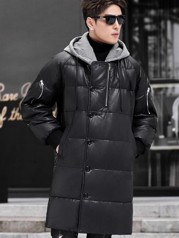 Winter New Men Hooded Long Gen - Leather Work Jacket With Hood incelemesi ve fiyatı