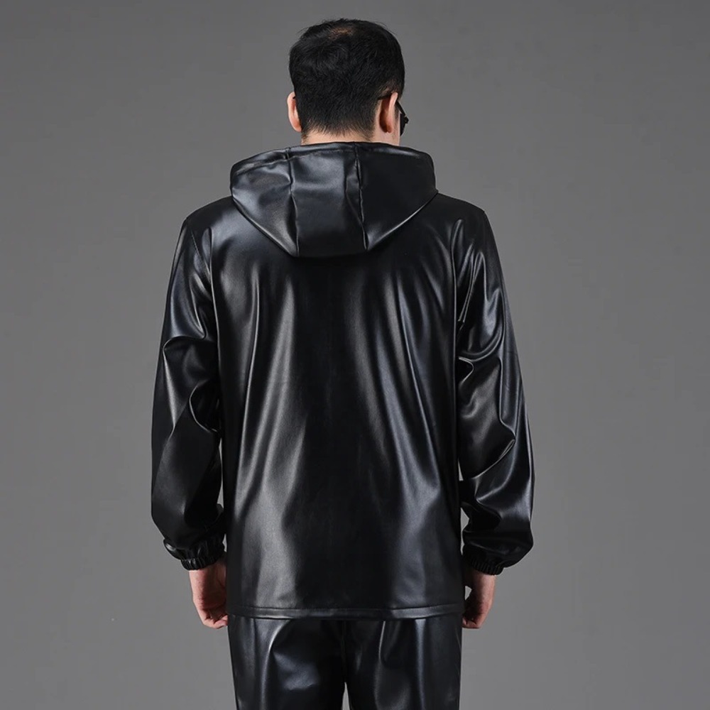 Men's spring and autumn overal - Leather Work Jacket With Hood incelemesi ve fiyatı