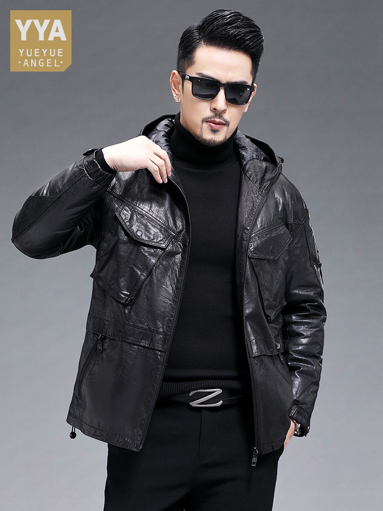 Winter Men Warm Real Goatskin  - Leather Work Jacket With Hood incelemesi ve fiyatı