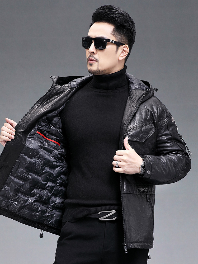 Winter Men Warm Real Goatskin  - Leather Work Jacket With Hood incelemesi ve fiyatı