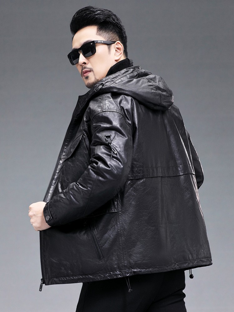 Winter Men Warm Real Goatskin  - Leather Work Jacket With Hood incelemesi ve fiyatı