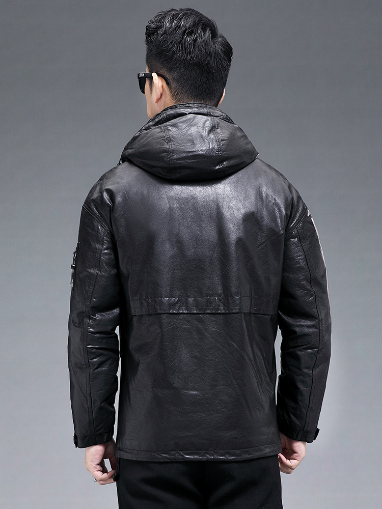 Winter Men Warm Real Goatskin  - Leather Work Jacket With Hood incelemesi ve fiyatı