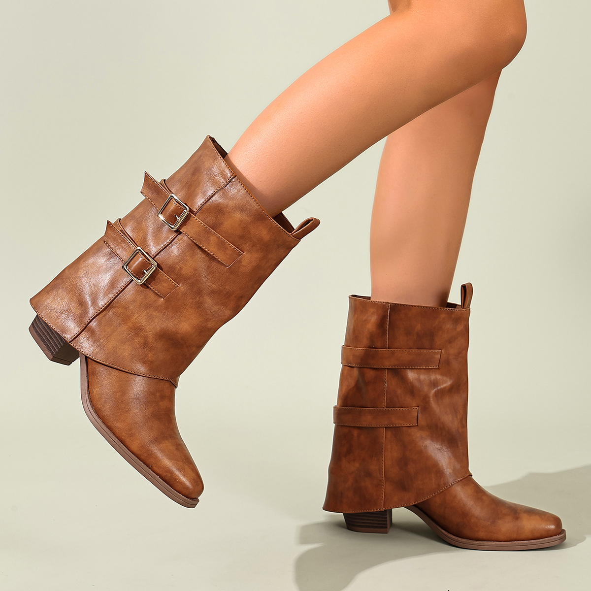 Women's Mid-Calf Boots, Retro  - Leather Work Western incelemesi ve fiyatı