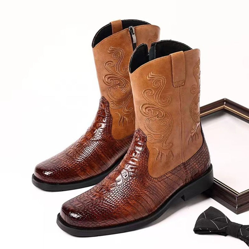 Embroidery Men's Boots Retro C - Leather Work Western incelemesi ve fiyatı