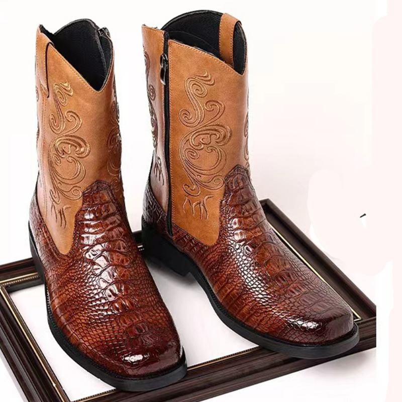 Embroidery Men's Boots Retro C - Leather Work Western incelemesi ve fiyatı