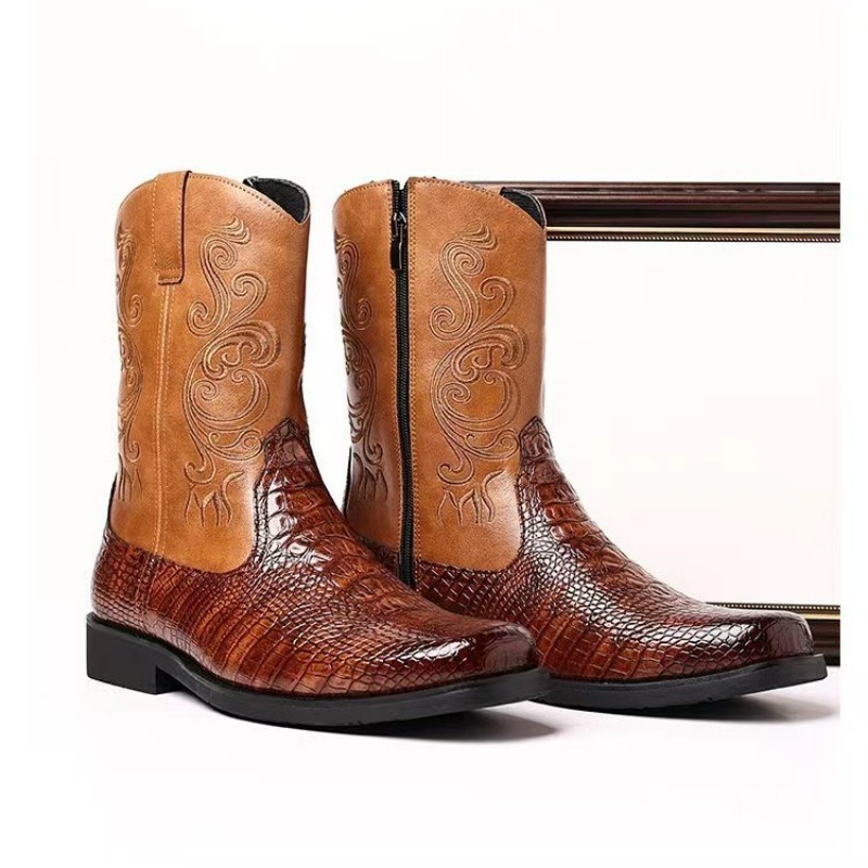 Embroidery Men's Boots Retro C - Leather Work Western incelemesi ve fiyatı