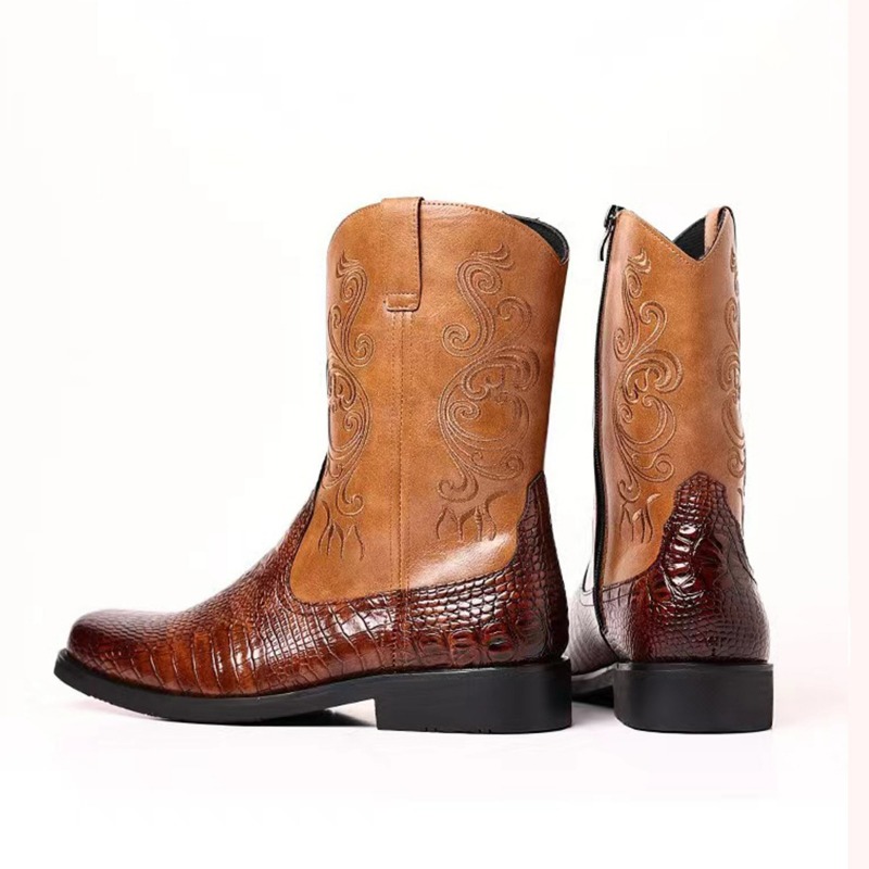 Embroidery Men's Boots Retro C - Leather Work Western incelemesi ve fiyatı