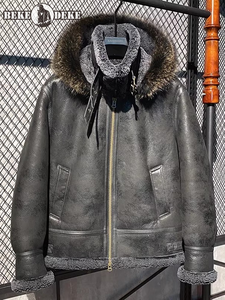 Men Winter Warm Wool Lining Sh - Leather Work Jacket With Hood incelemesi ve fiyatı