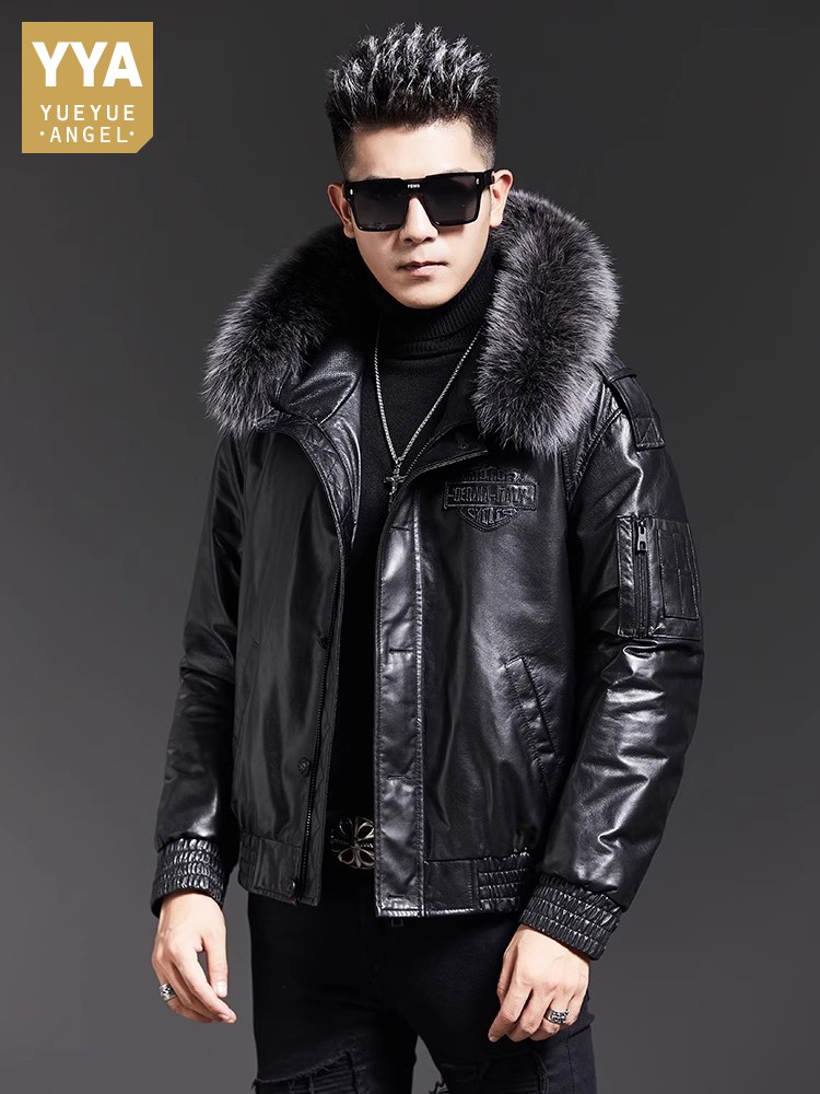 Fashion Mens Winter Fox Fur Co - Leather Work Jacket With Hood incelemesi ve fiyatı