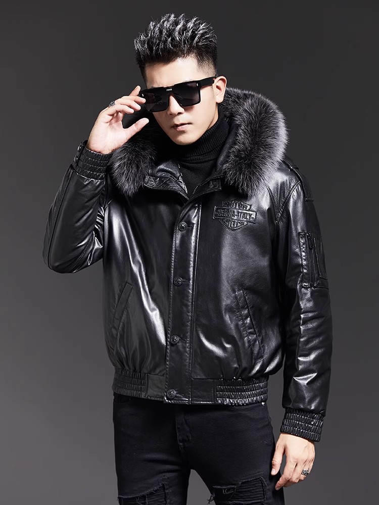 Fashion Mens Winter Fox Fur Co - Leather Work Jacket With Hood incelemesi ve fiyatı