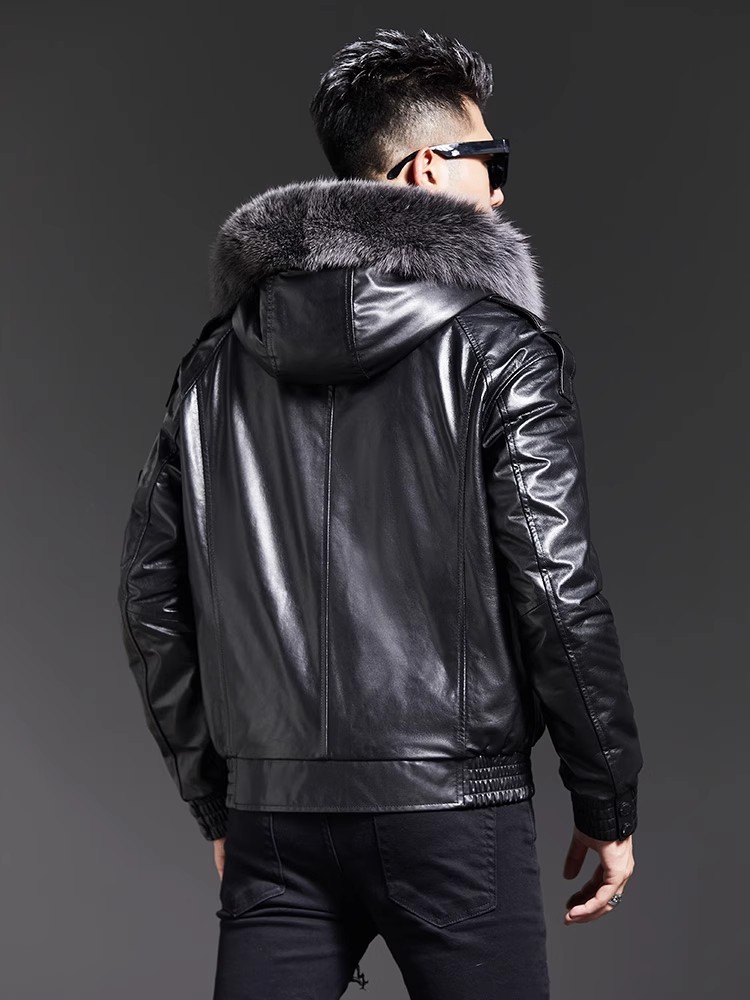 Fashion Mens Winter Fox Fur Co - Leather Work Jacket With Hood incelemesi ve fiyatı