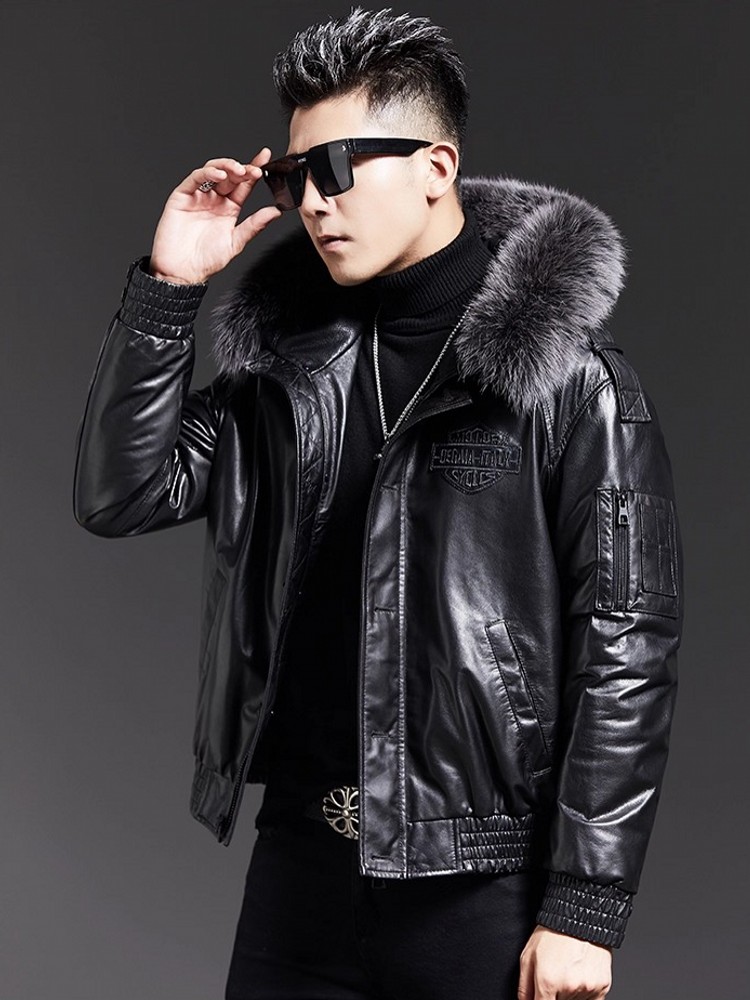 Fashion Mens Winter Fox Fur Co - Leather Work Jacket With Hood incelemesi ve fiyatı