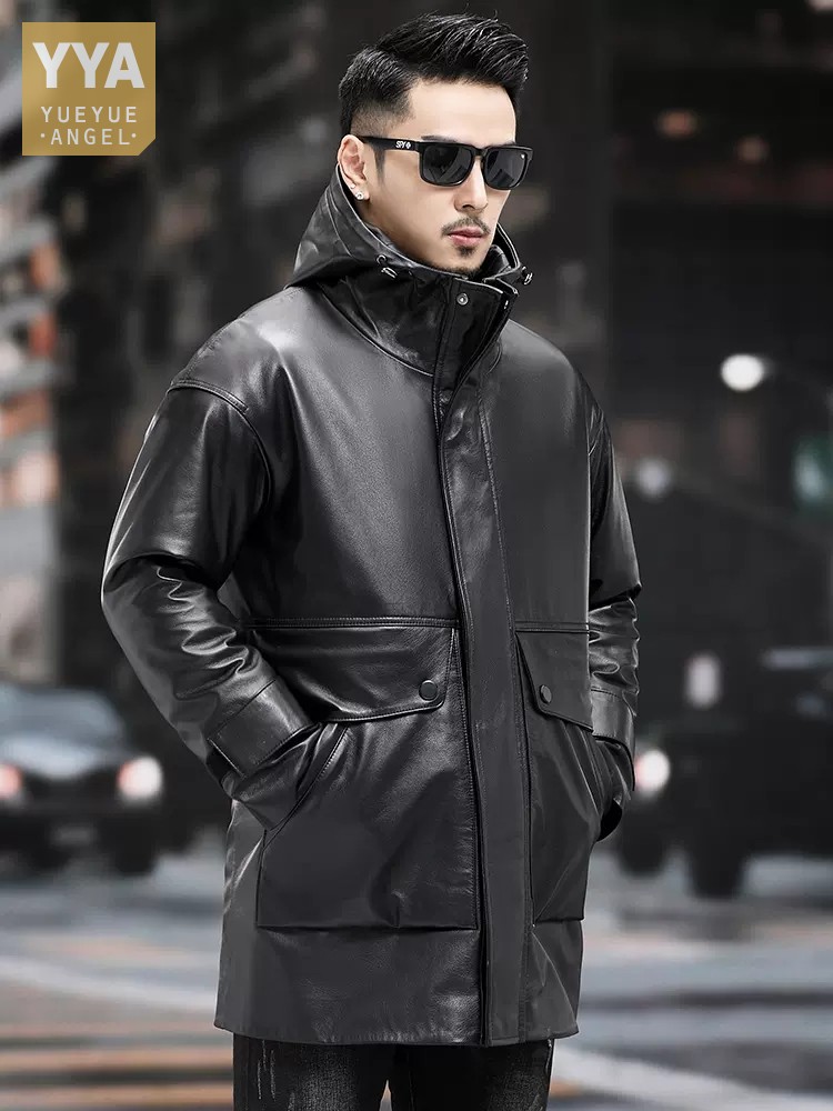 Winter Men Warm Work Down Jack - Leather Work Jacket With Hood incelemesi ve fiyatı