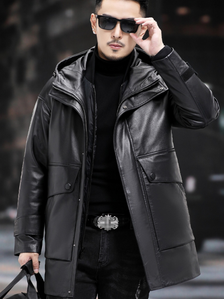 Winter Men Warm Work Down Jack - Leather Work Jacket With Hood incelemesi ve fiyatı